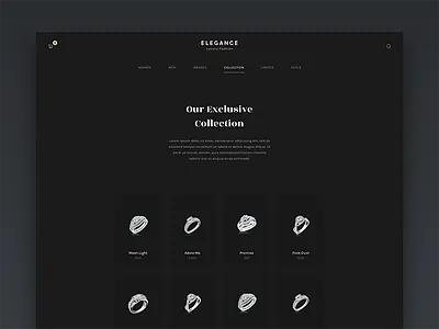 Elegance Luxury Fashion UI Kit - Products dark ecommerce elegant gui kit minimal product ui ux website
