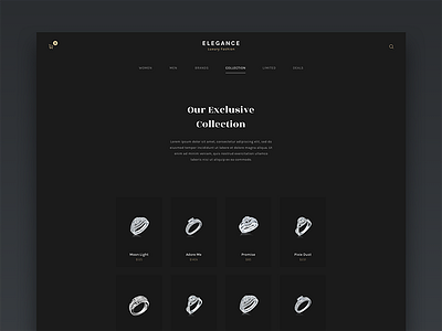 Elegance Luxury Fashion UI Kit - Products dark ecommerce elegant gui kit minimal product ui ux website