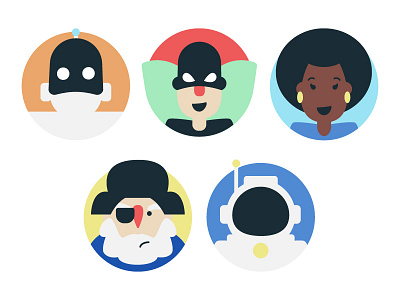 Avatars 2 afro animal avatar boy cosmonaute girl icon man pirate robot super hero woman