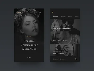 Elegance Luxury Fashion UI Kit - News Feed & Article Cover app dark ecommerce elegant gui kit minimal mobile product ui ux