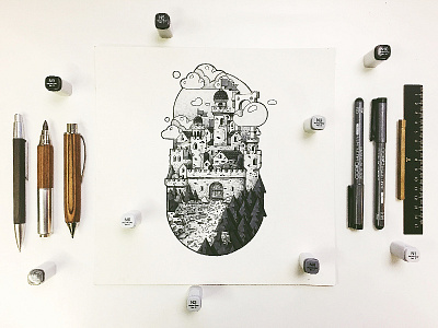 Castle Sketch castle forest fortress illustration owl sketch wood