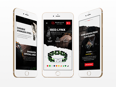 RED LYNX online shop advantages black bracelet dark jawellery landing lynx mobile page product red shop