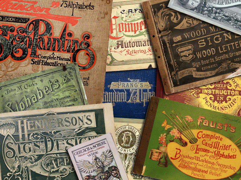 Lettering Library - Every Book Ever Released - $49 alphabets books borders calligraphy lettering pdf penmanship reference scrolls show cards sign painting typography