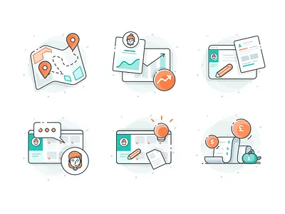 Teachable icons bill branding chat dashboard icons idea illustration maps paper pencil