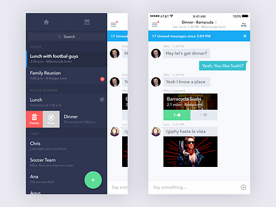 Voo add chat dark ios iphone menu mobile notification product white