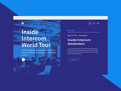 Inside Intercom World Tour case study blue case event intercom landing marketing purple simple study ui web website