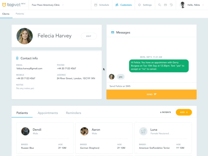 TopVet | Messages chat eleken messages profile sms ui ux web writing