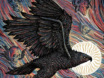 Joe Russos Almost Dead apocalypse bird dead flying gigposter goat grateful halo psychedelic silkscreen skull