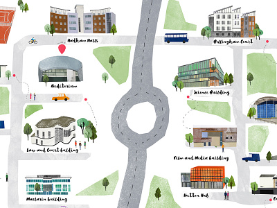 University illustrated map buildings campus drawn illustrated illustration map texture university