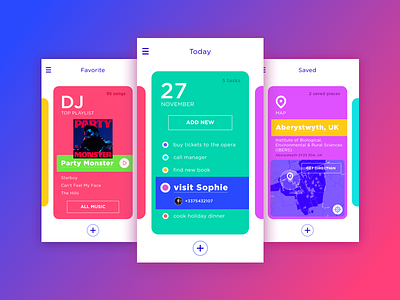 Bright Planner App app design cards design flat graphic design interface navigation planner ui ux