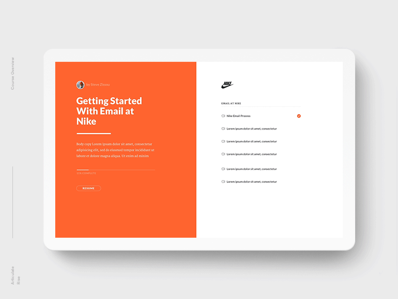 Rise — Course Overview authoring course design e learning education layout lesson overview product typography ui ux