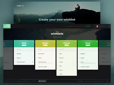 Wishme.it - your own and simple wishlist bucketlist dark design grid landing page ui ux web website wishlist