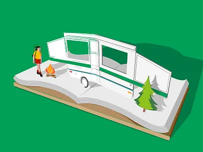 Pop Up Camper book camp fire camper camping humor literature nature pop up book vector