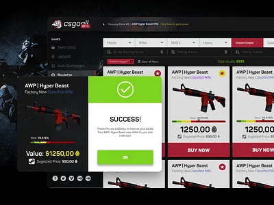 CS:GO Online Platform bet black branding csgo design platform red roulette ui ux web webdesign