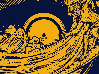 The Biarritz Boys - logo illustration crosshatch fish hatch hatching illustration old illustration splash surfer surfing water