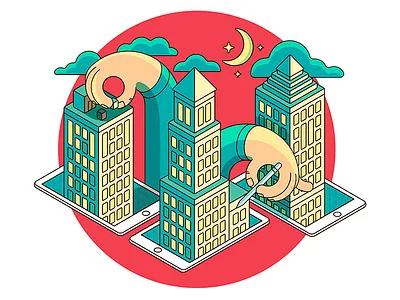 Mobile Architect 2d city hands vector