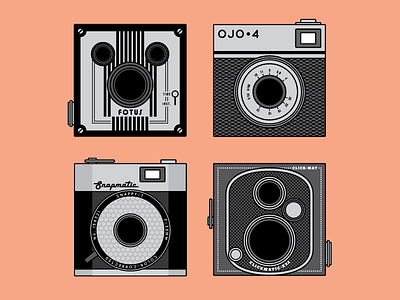 Vintage Cameras Illustrations camera flat illustration minimal patterns photography retro square vector