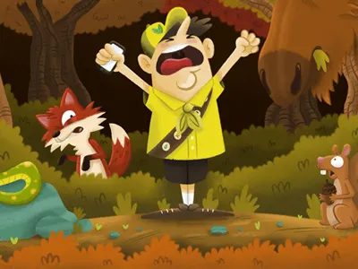 No WiFi!? animals applepencil camping forest illustration ipadpro kids nashville procreate scouts wifi woods