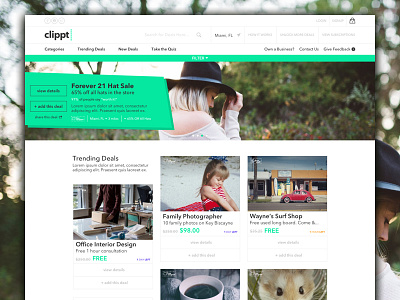 Home Page | Clippt branding coupons deals design green groupon home page living social product ui ux web