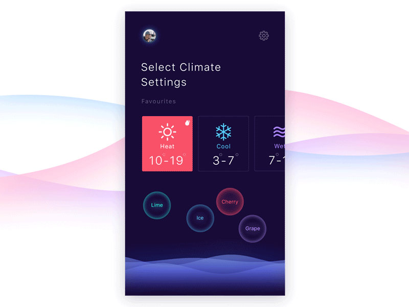 Smart Home - Climate Settings application climate condition controls dark home house ios mobile product profile smart