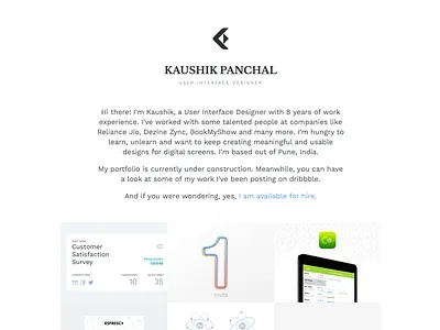 Personal portfolio using dribbble shots branding microsite minimalistic personal portfolio typography ui user interface designer website