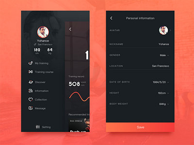 Fitness App sidebar & personal information fitness personal information sidebar