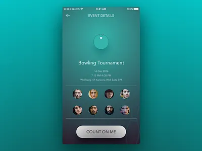Week 1 (04) — BowlingTournament dark theme event details flat ios app iphone minimalistic simple social media