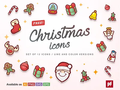 Free! Christmas icons christmas color cute festival free freebie icons pink santa vector winter xmas