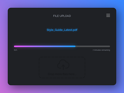 File Upload - Daily UI 031 bar dailyui download drag drop file free progress remaining time upload uploading