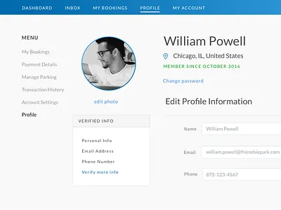 Friendsie Park Account Profile dashboard uidesign uxdesign
