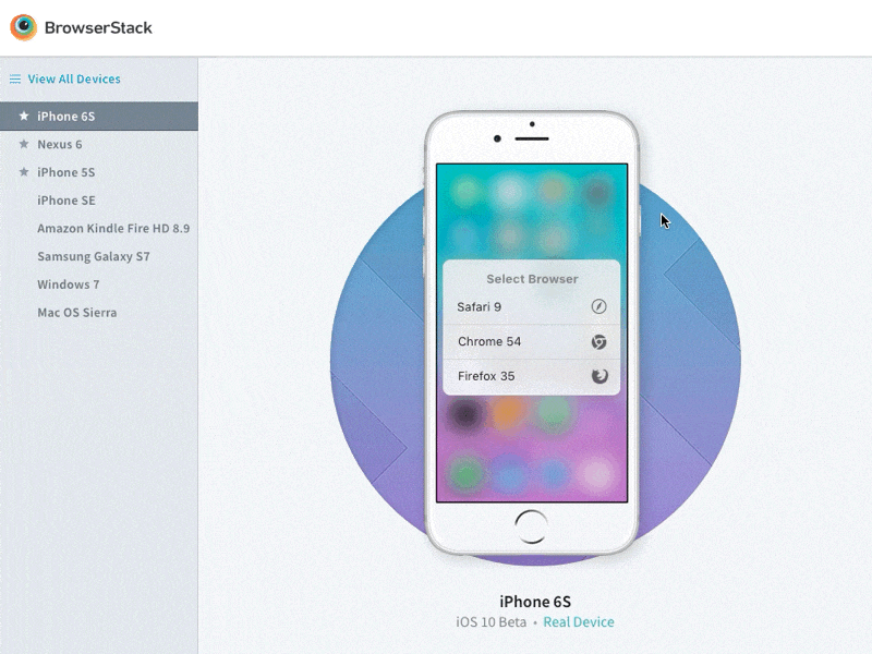 Design Concept - Browsing between Real Mobile Devices android animation browserstack dashboard ios live mobile navigation test ui
