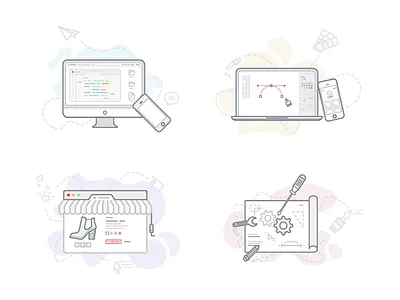 Our Expertise brush code custom ecommerce fix html iphone macbook pen tool screwdriver settings vector