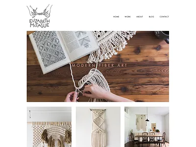 Macrame Website Design : Elizabeth McTague clean fiber art layout macrame modern photography simple squarespace web design