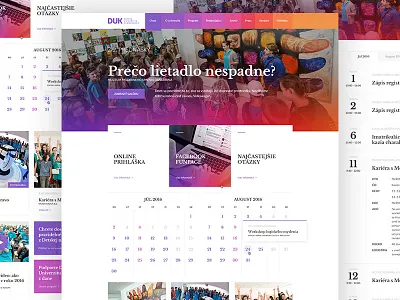 Homepage for Detska Univerzita Komenskeho calendar clean header landing page ui university ux web webdesign website