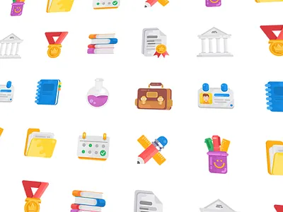 Education Icon Set bag book calendar course education help icons illustration management profile school