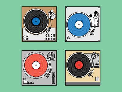 Turntables Illustrations Set design flat illustration minimal music retail retro turntable vector vintage