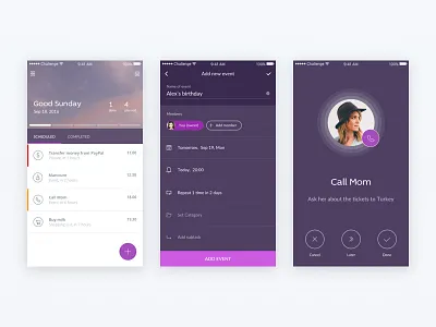 ToDo List business cadabra flat ios light list purple reminder schedule todo ui ux