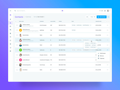 Agile CRM - Contacts app contacts crm dashboard design interface list table ui user ux web