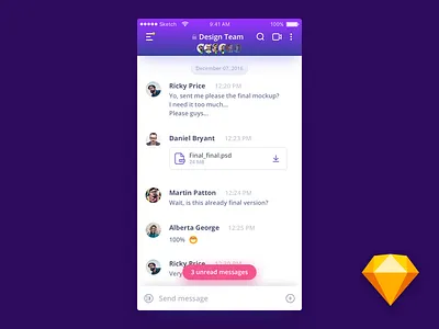 Messenger app chat clean message mobile sketch ui