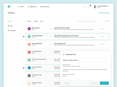 Intellirent Inbox - Web app inbox intellirent message messaging mobile rent ui web