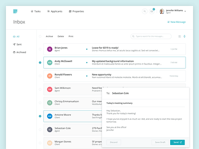 Intellirent Inbox - Web app inbox intellirent message messaging mobile rent ui web
