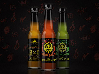 Piperaki's hot sauces hot illustration packaging pepper piperaki sauce vector