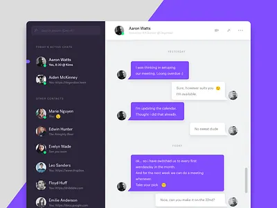 Chat module / UI Challenge — Week 06 app application challenge chat clean conversation dark flat purple ui ux white