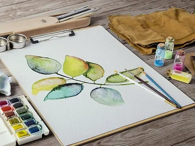 50 High Res Watercolor Leaves branch green leaves nature plant watercolor