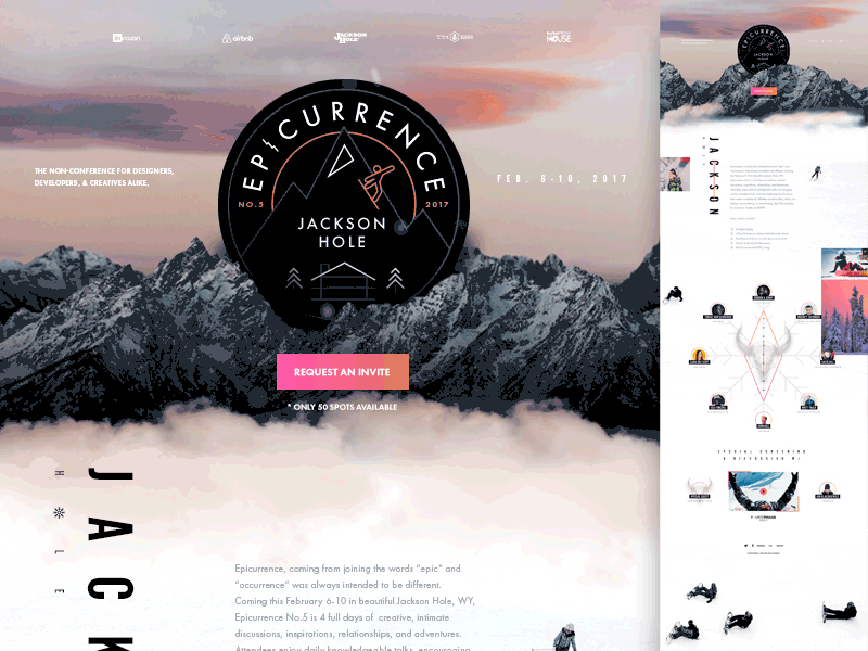 Epicurrence.com — No.5 Jackson Hole, WY announcement branding conference epicurrence event landing skiing snowboarding website
