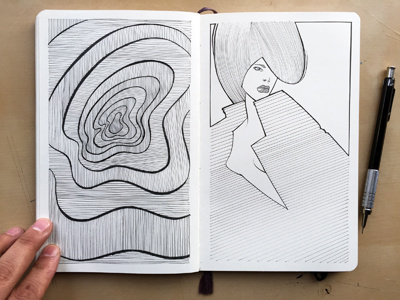 Popped Collar blackink crosshatching drawing illustration model moleskine patterns sketchbook