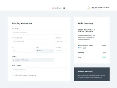 Checkout page bonfire checkout e commerce form order payment shipping ui