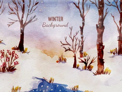 Watercolor winter background with trees 2017 christmas december forest hills holiday landscape tree winter
