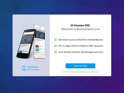 Welcome Onboarding - Desktop browserstack desktop hello login onboarding signup start welcome