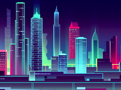 Another Skyline 2016 buildings city digital art neon night photoshop skyline skyscrapers trystram